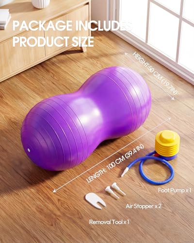 Image of Premium Peanut Ball - 100x50cm Anti-Burst Exercise Ball for Physical Therapy, Pregnancy Labor & Home Fitness Sensory| Non-Slip Design | Quick-Inflate Pump Included