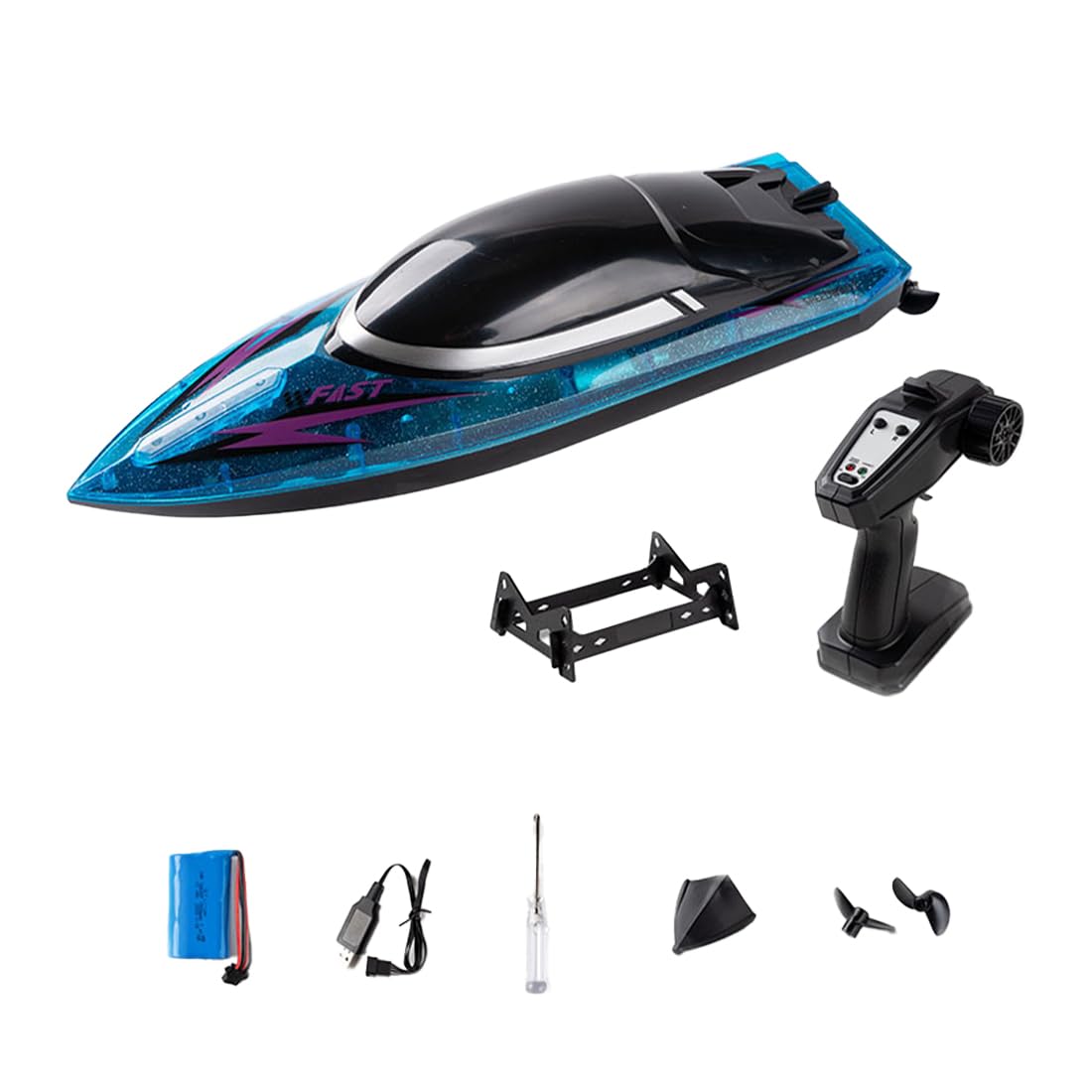 NULA Barca radiocomandata ad alta velocità per piscina, lago, fiume e laghetto, 2,4 GHz, barca ad acqua da corsa proporzionale, doppio motore con luce LED, per adulti, hobbisti, blu