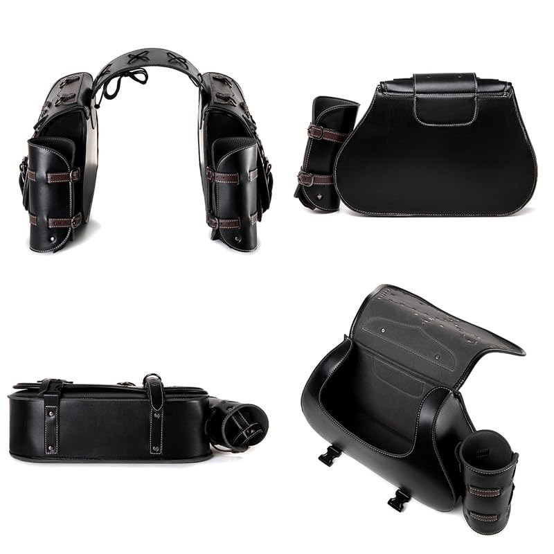 Alforja de sillín de moto de 30 l, de piel, impermeable, para moto con soporte para tazas, para Harley Davidson Sportster Dyna Softail, para Honda Shadow Rebel, para Yamaha Kawasaki Vulcan (B)