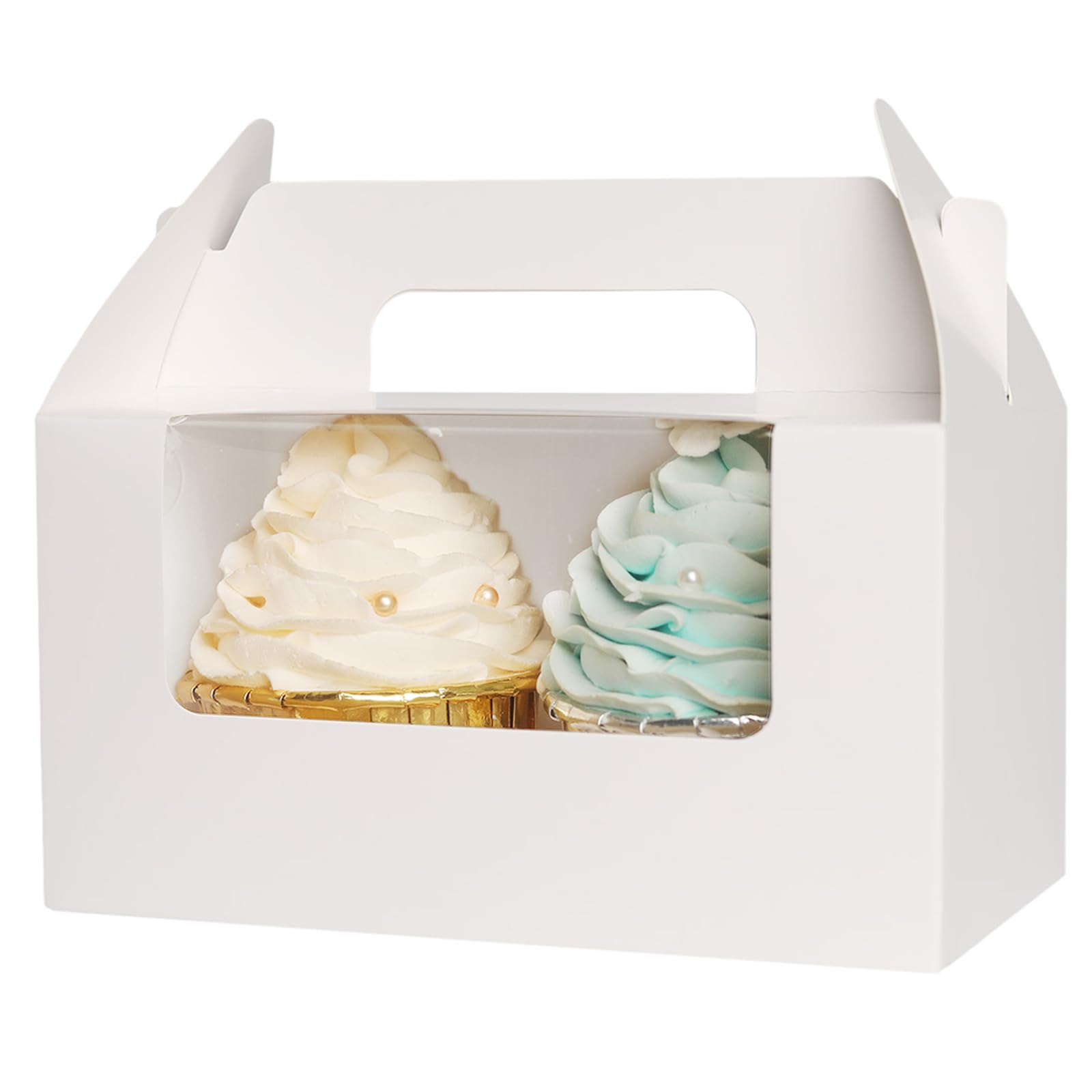 Gcardist Auto-pop Up 15 Cupcake Boxes with Window White 15 Packs Cupcake Box 16.5x9.2x8.9cm Bakery Boxes For Cupcakes Carrier, Cupcake Containers