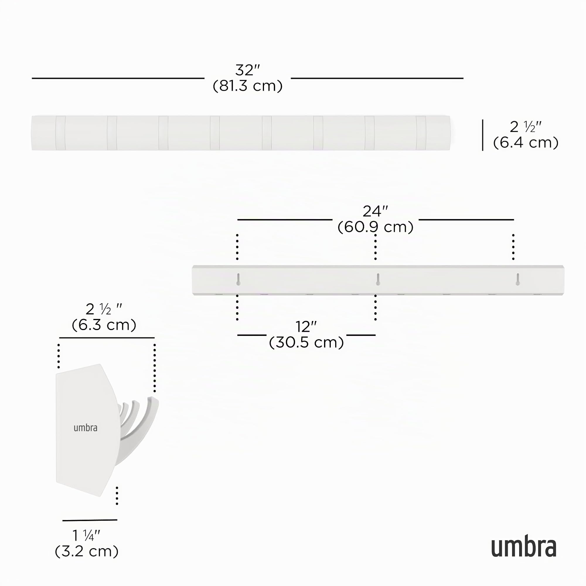 Umbra Flip Garderobenhaken, 8 Haken, Wandmontage, Weiss