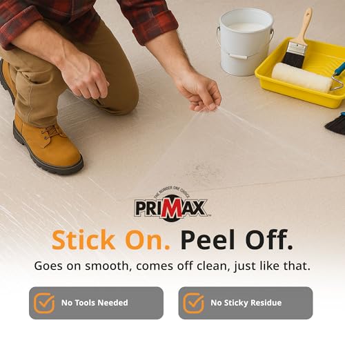 Image of PRIMAX Carpet Protector Film 24 inch x 200' - Self-Adhesive Carpet Protection Film - Clear Plastic Floor Cover - Sticky, Tear-Resistant, Easy Removal - for Moving, Painting, Construction