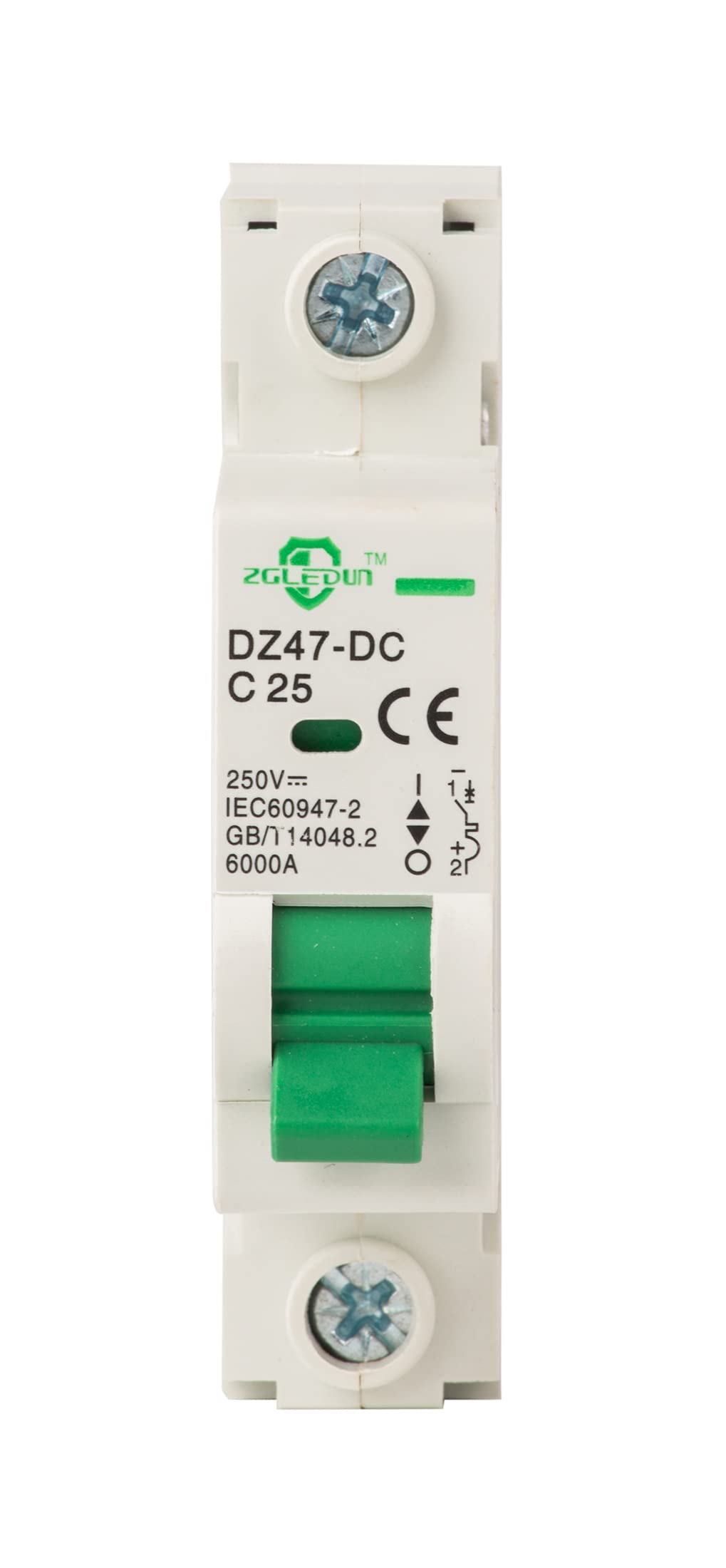 ZGLEDUN DC Miniature Circuit Breaker, 1 Pole 25 Amp, 110V-250VDC, 6kA Din Rail Mount Breaker with Thermal Magnetic Trip, DZ47-63 C25 1P, DC Solar MCB