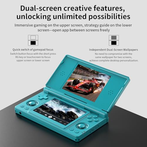 Image of Daxceirf RG DS Flip Retro Handheld Game Console, RGDS 4.0 Inch Dual IPS Touch Screen Android 14 System 4000mAh Battery 3+32GB(RG DS-Blue)