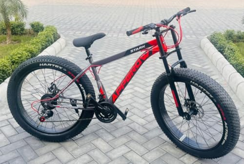 Image of App Grow Fat tyre Cycle with 26 * 4.00 Fat Tyres with 21 Speed Gears with Dual Discs with Double Clown Front Suspension Fork for Age Group 12+, Mountain Bike, 19 Inch, for Youth, Green
