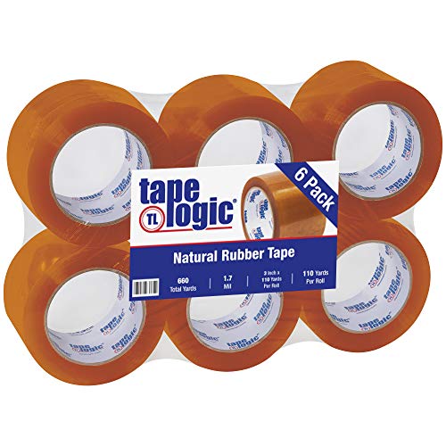Tape Logic 3 Inch x 110 Yards Clear Natural Rubber Tape, 1.7 Mil Thick, Pack of 6 Rolls, for...