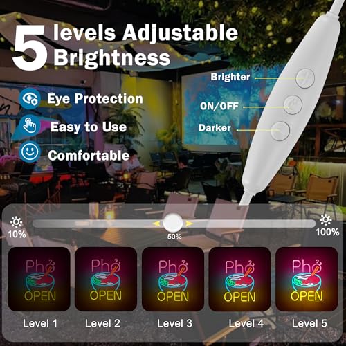 Image of Vietnamese Pho Open Neon Sign Dimmable USB Powered LED Ramen Bowl Open Signs for Restaurant Business Food Truck Kitchen Wall Decor Light