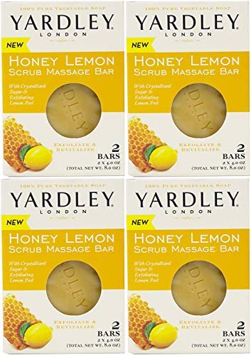 Yardley London Honey Lemon Scrub Massage Bar, 2 Count, 4 Ounce (Pack of 4) Total 8 Bars