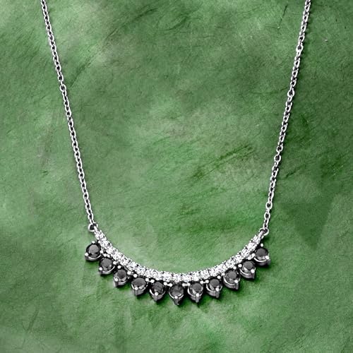 Ross-Simons 1.00 ct. t.w. White and Black Diamond Curved Necklace in Sterling Silver. 18 inches3