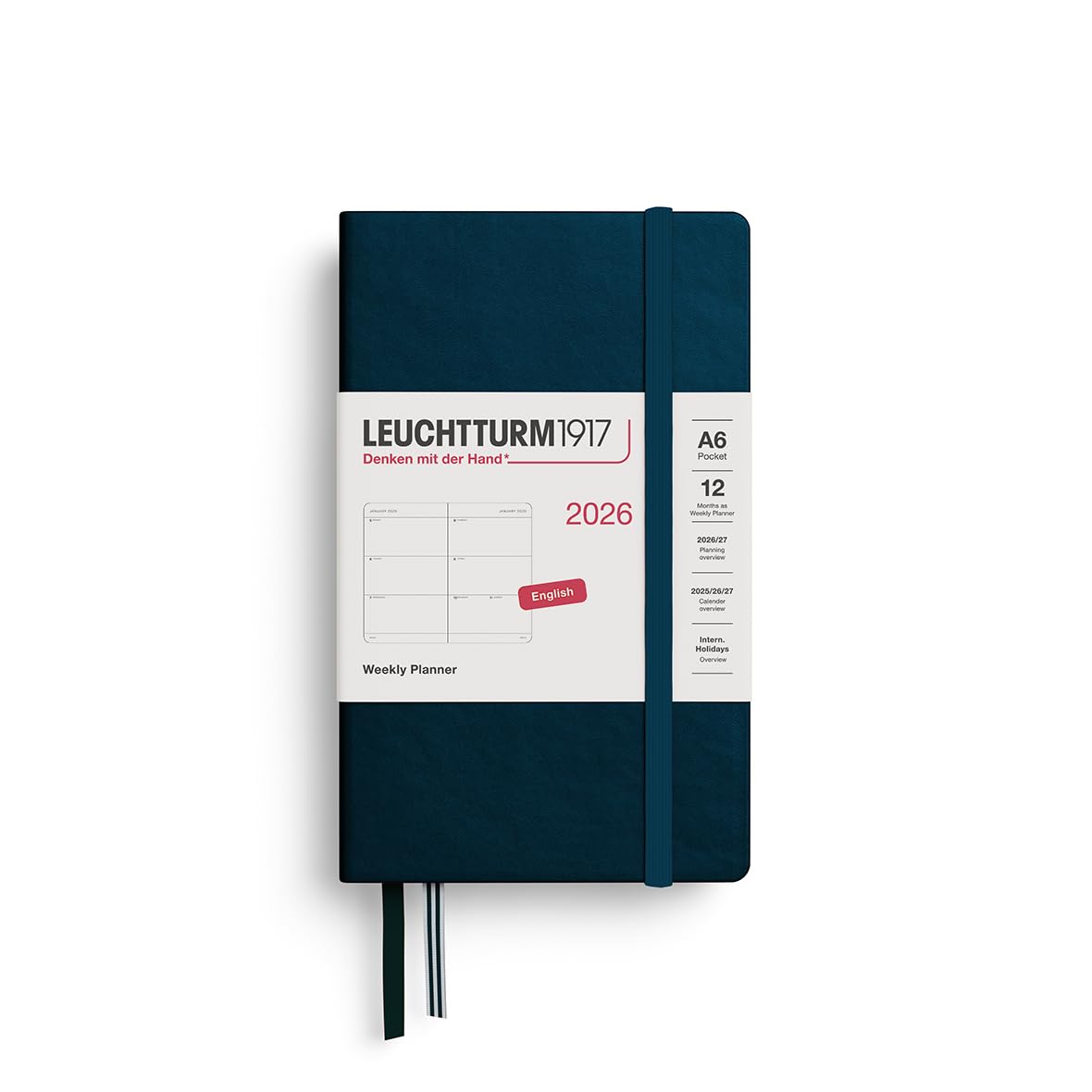LEUCHTTURM1917 372728 kalendarz tygodniowy Pocket (A6) 2026, Deep Sea, angielski