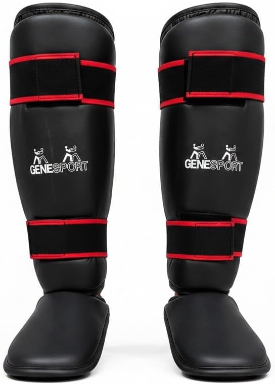 Shin & Instep Guards Vinyl Lightweight Martial Arts Padded Leg Protection Gear for Muay Thai, Kickboxing, MMA, Karate & Taekwondo Training (Medium)