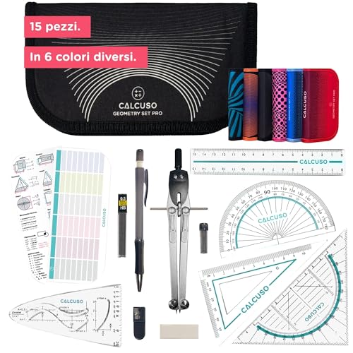 CALCUSO Set di Geometria PRO (15 Pezzi) in astuccio nero
