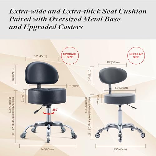 Image of Ergonomic Drafting Stool with Backrest, 400LB Heavy Duty Hydraulic Stool, 19-25 Inch Adjustable Height Rolling Stool Chair with Lumbar Support for Standing Desk, Salon, Tattoo, Kitchen, Home Office