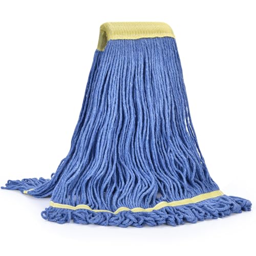 Matthew Cleaning Commercial Mop Head Replacement, 5 Inch Wide Headband, Looped End Cotton Blend String Wet Mops for Floor Cleaning, 24 oz Large, 1-Pack Blue