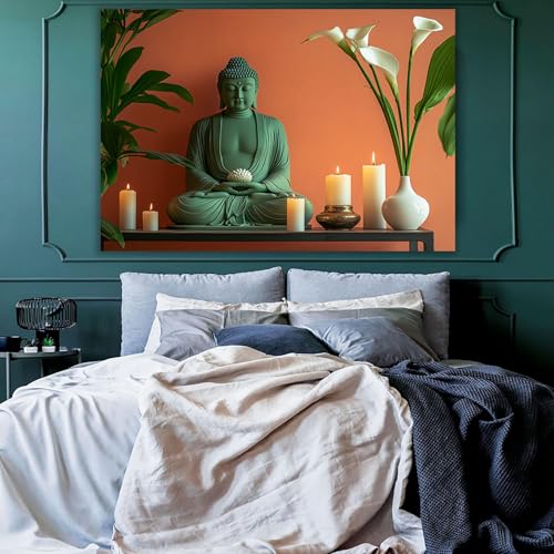 Toile bouddhisme zen CUDAOO vert pour chambre à coucher - 3