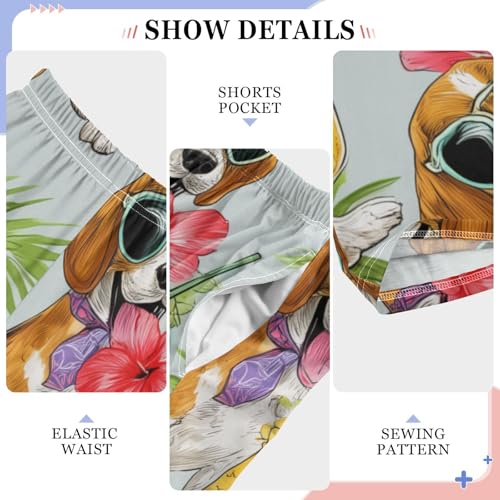 Tropical Beagle Floral Boys Long Pants Soft Trousers Elastic Waist Kids Lounge Bottoms with Pockets S-XL4