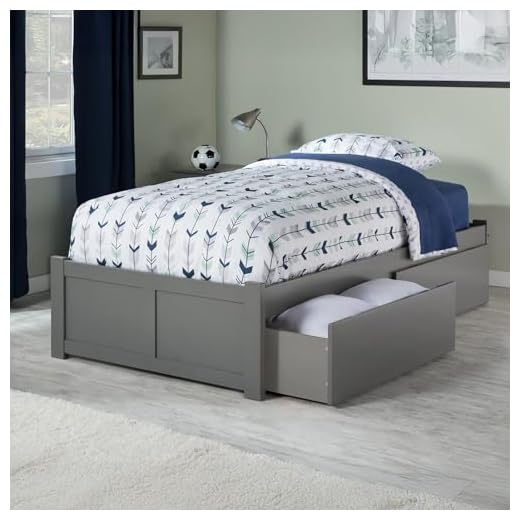 AFI Concord Twin Extra Long Platform Bed with Flat Panel Footboard and Urban Bed Drawers in Grey