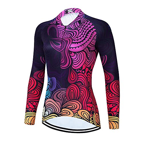 Damen Radtrikot Langarm Winter Bike Biking Shirts Fahrrad Tops Full Zipper, Ap11, Groß