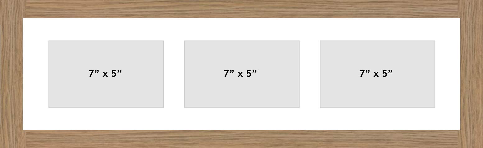 Kwik Picture Framing | MULTI APERTURE PHOTO FRAME FITS 3 7x5 PHOTOS Multi-Picture Frames | White Mount | Can be hung Landscape or portrait | Oak Frame |Picture Frame|Photo frames Made in UK