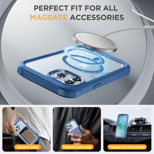 Image of Miracase Magnetic for iPhone 14 Pro Max Case 6.7 inch, (Compatible with MagSafe) Upgrade Full-Body Clear Phone Bumper Case with Built-in 9H Tempered Glass Screen Protector, Magnetic Capri Blue