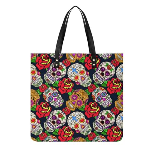 Grand tote bag pour voyage sac à main shopper femmes motif crâne rose 39x39cm