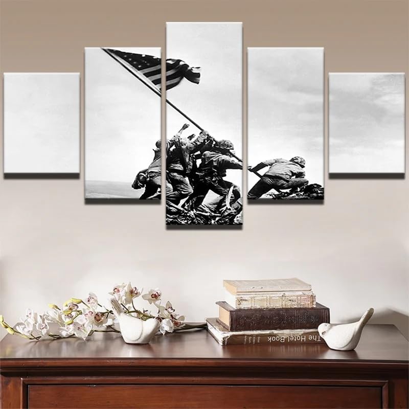 Tableau cuisine décoration murale et salon : toile soldats d'époque drapeaux américains 5 parties