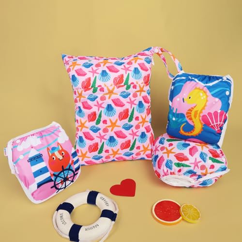 Image of ALVABABY 3pcs Baby Swim Diapers with 1pcs Wet Bag Reuseable Washable & Adjustable for Swimming Lesson & Baby Boy and Girl 3YKL07