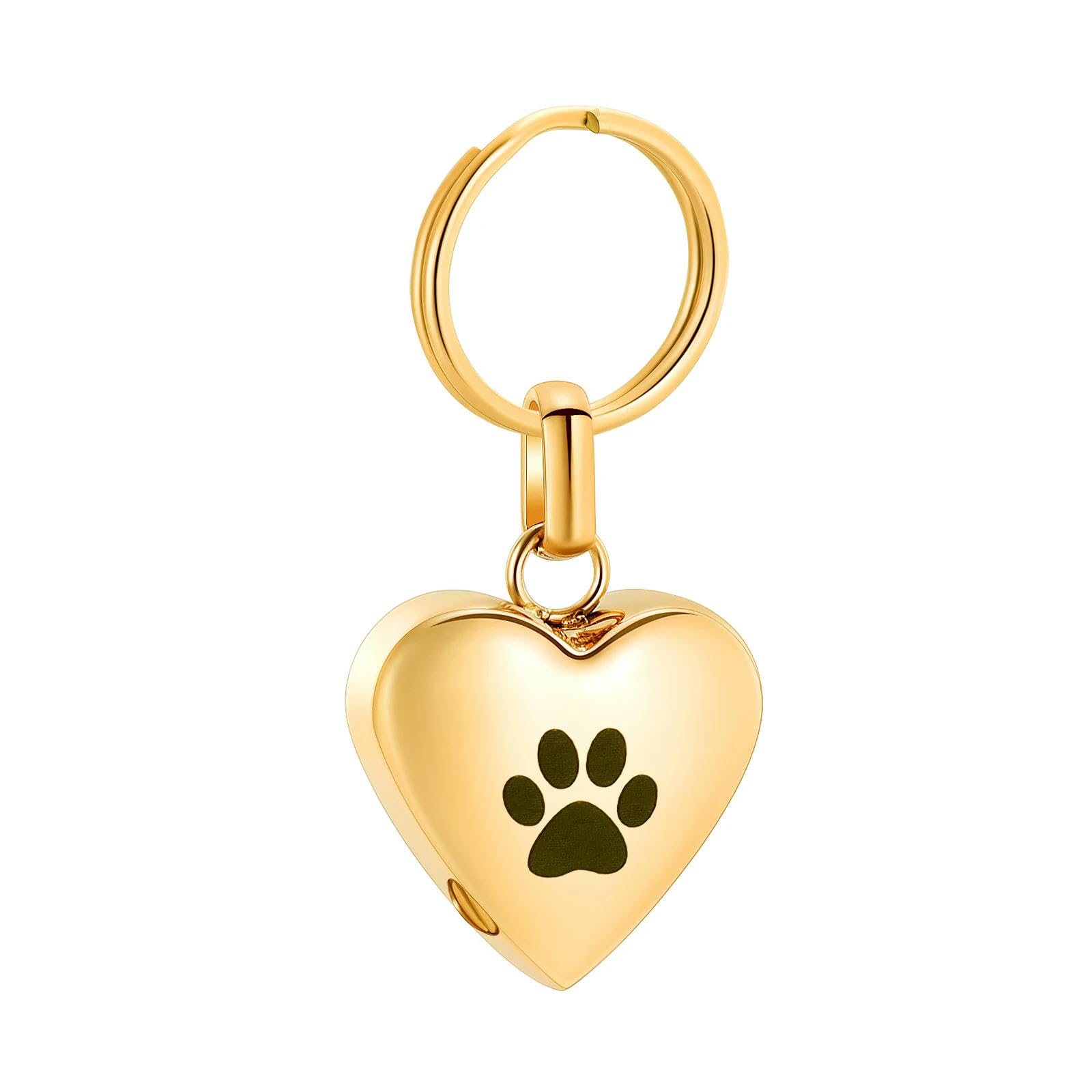 Pendentif en forme de cœur porte-clés pour cendres d'animaux souvenir acier inoxydable doré