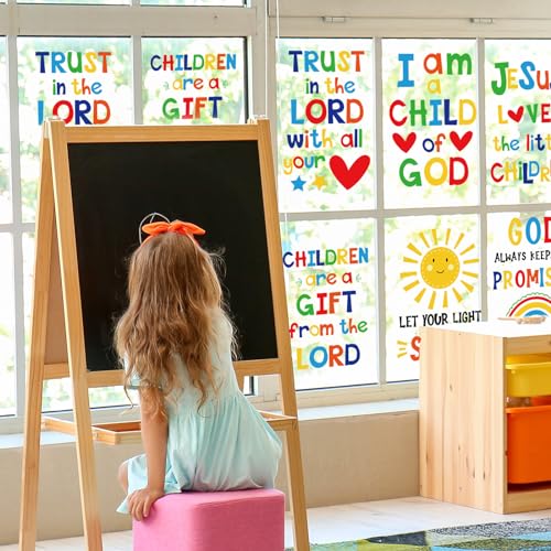 Image of Whaline 9 Sheet Back to School Window Clings Jesus Inspirational Quotes Window Decals Double-Sided Motivational Bible Verse Windows Decor for Students Bedroom Classroom Playroom