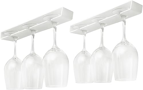 Miniatura 10 de Soporte para copas de vino, paquete de 4 estantes para copas de vino, soporte para copas de vino sin taladrar debajo del gabinete, organizador