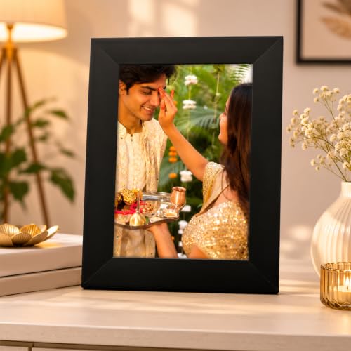 Image of Art Street Wood Customized Tabletop Photo Frame With Photo Upload, Rakshabandhan, Birthday, Rakhi, Rectangular Gift for Husband, Couple, Brother, Sister, Parents New (4x6 Inch, Black)