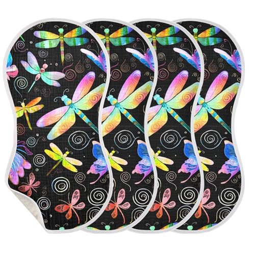 xigua Colorful Dragonflies Baby Burp Cloths for Newborn Boys and Girls 2 Pack, Soft & Absorbent Cotton Baby Burp Cloth, Baby Washcloths, Newborn Towel, Burp Rags3