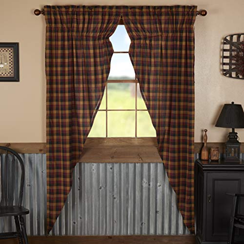 VHC-Brands-Heritage-Farms-Check-Cotton-Primitive-Curtains-Rod-Pocket-Drawstring-Ties-Prairie-Panel-Pair-Burgundy-Red VHC Brands Heritage Farms Check Cotton Primitive Curtains Rod Pocket Drawstring Ties Prairie Panel Pair Burgundy Red