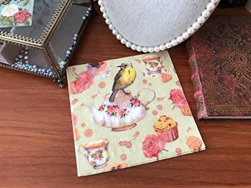 Wallye Floral Printed Decoupage Bird Paper Napkins,French Country Garden Inspired Tea Party Luncheon Napkins, 20 Pack #TOP2