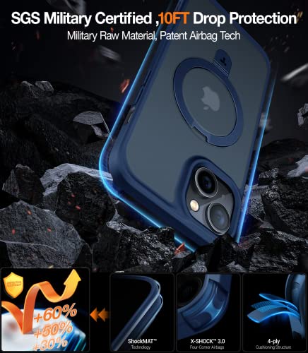 Image of TORRAS for iPhone 13 /14 Case Magnetic Stand, Compatible with MagSafe, Flexible & Stable Kickstand, Military-Grade Protection Anti-Scratch Back Slim Yet Durable Case, Ostand Series, Navy Blue 6.1 inch