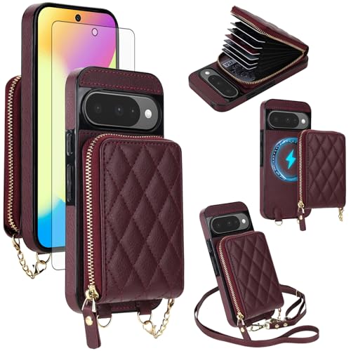 Étui de téléphone Pixel 9/10 Pro en cuir style portefeuille amovible et chic