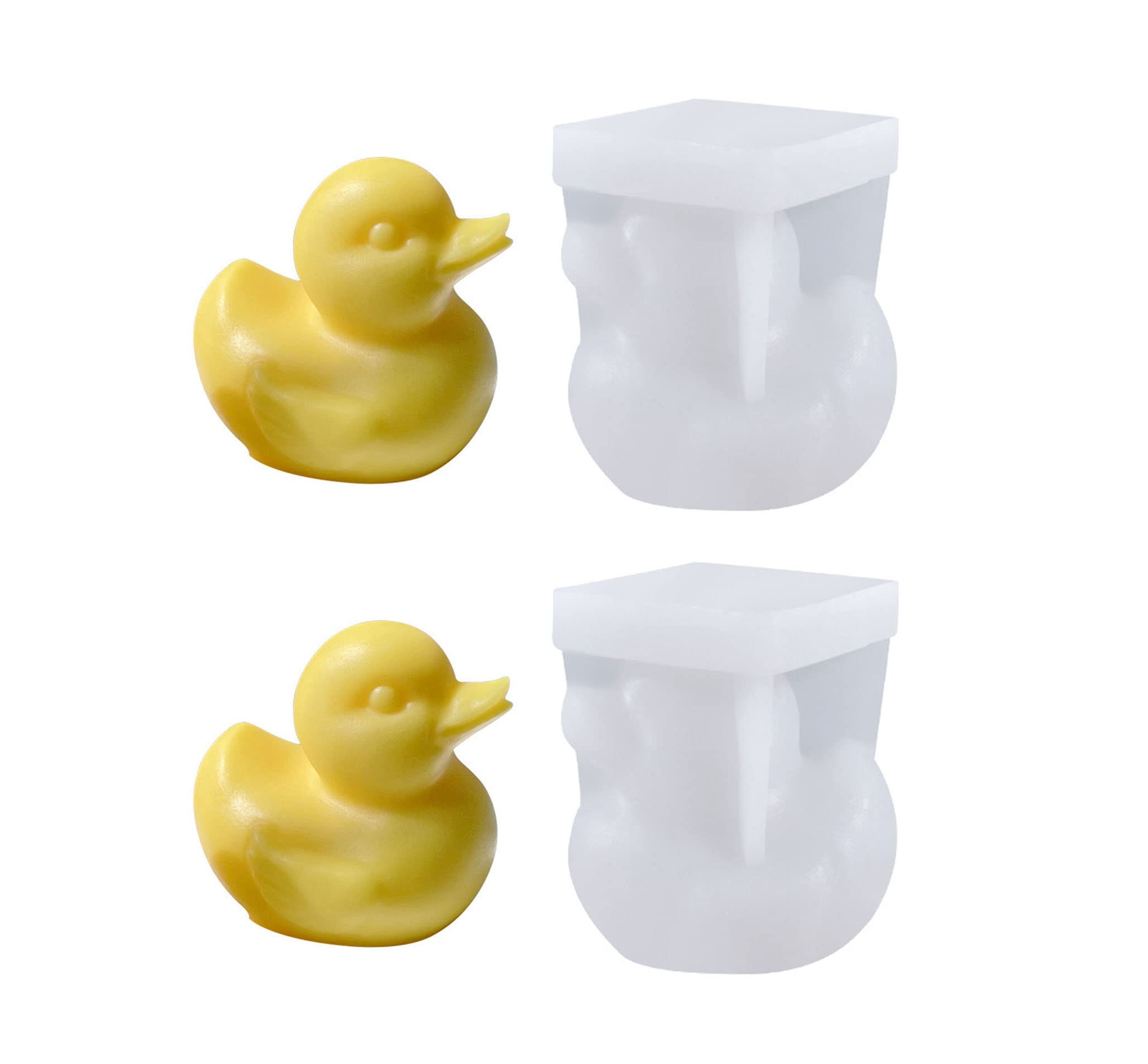 Xidmold 2pcs 3D Duck Candle Mould Duck Silicone Mold for Fondant, Chocolate, Dessert, Cake Decor, Soap, Bath Bomb, Polymer Clay, Plaster Ornament, Resin Art
