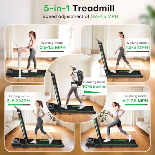 Image of 5 in 1 Foldable Treadmill, 7.5 MPH Treadmills for Home with App Compatible, Treadmill with 10% Incline, 3.0HP Brushless Drive, Remote Control and LED Display, 12 HIIT Programs, 400 LBS Capacity