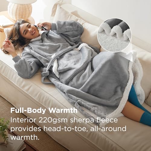 Bedsure Sherpa Wearable Blanket Hoodie – Adult Oversized, Grey — view 3