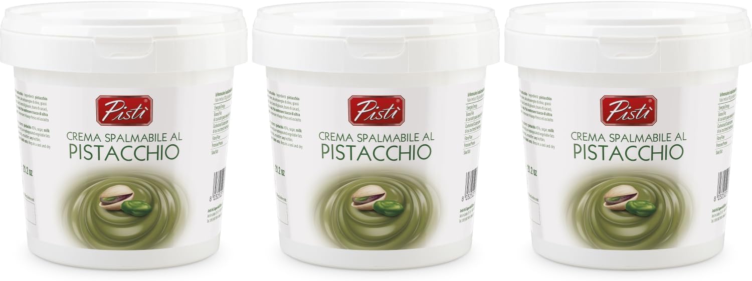 Pistì - Crema Spalmabile al Pistacchio - Con Pistacchi Verdi Selezionati, Lavorazione Artigianale, 100% Naturale - 3 Vasetti da 1 kg