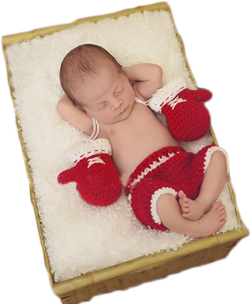 Newborn Photography Props Outfits Baby Boy Photo Shoot Crochet Props Costume Knit Set Boxing Style Glove Pants
