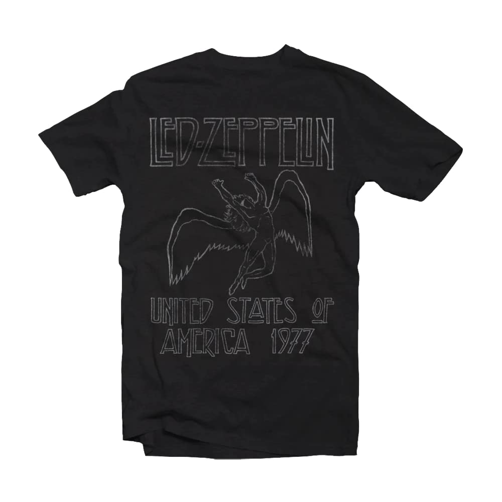 Led Zeppelin Men's Ledzeppelin_USA '77_Men_BL_TS: S Regular Fit Crew Neck Short Sleeve T - Shirt, Black (Black Black), Small (Manufacturer Size:Small)
