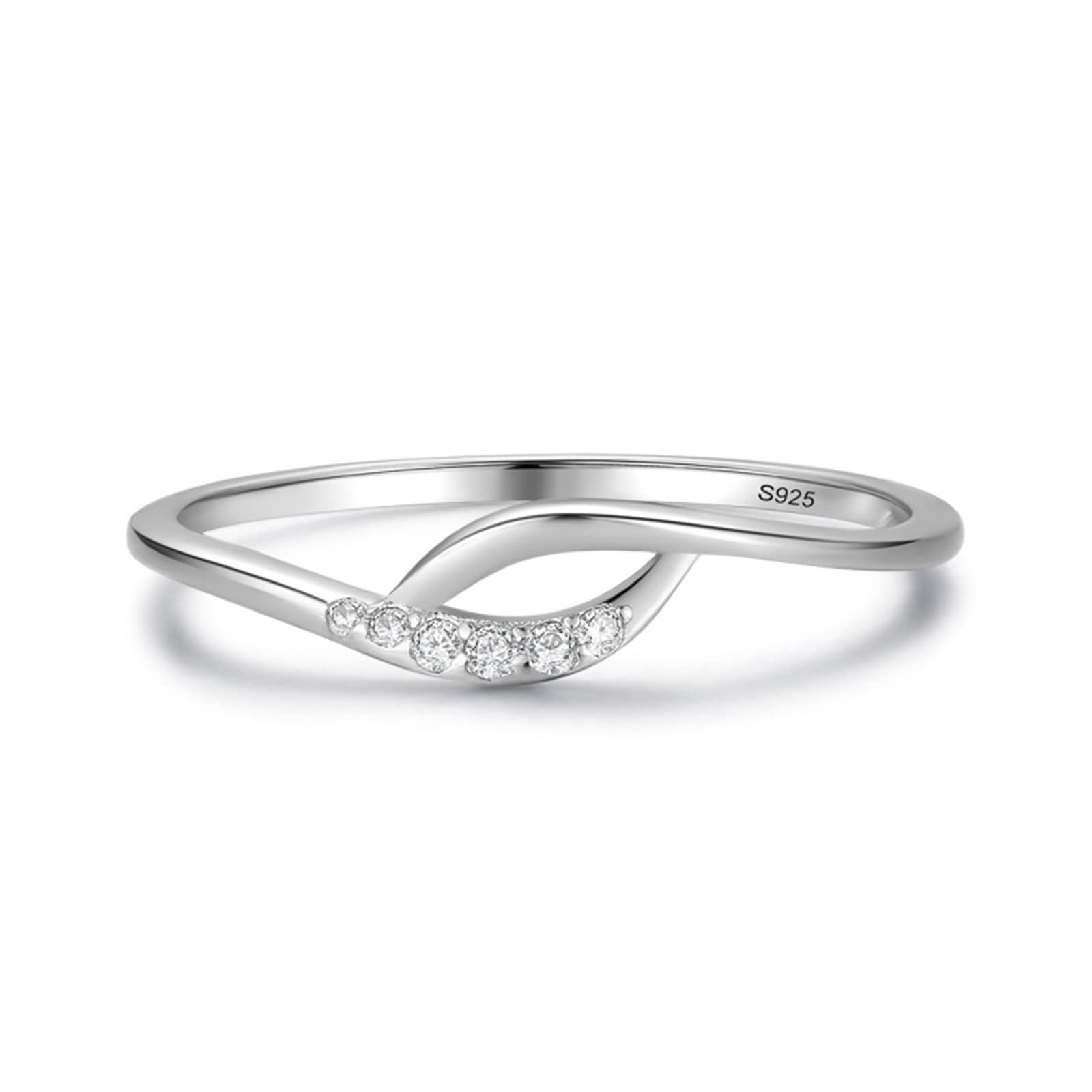 Ehering aus kubischem Zirkonia, Modeschmuck, Ringe, wellenförmig, hohl, mit weißem Zirkonia zum Jahrestag