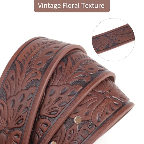 2 Pack Western Cowboy Belt Strap for Men Women Leather Belt without Buckle with Floral Engraved Pattern3