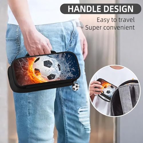Image of Soccer Pencil Case for Boys - Large Pencil Pouch for Boys with Zipper Compartments & Handle - Big Capacity Pen Organizer Box Bag for Kids Teens School Supplies