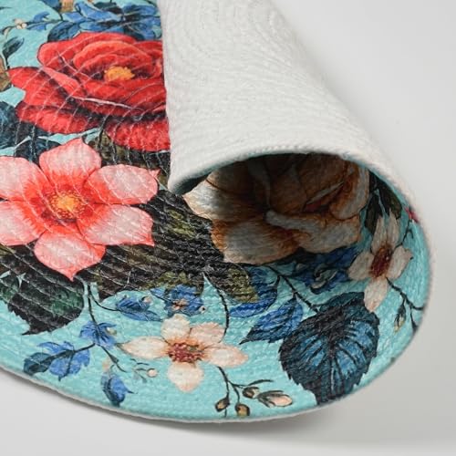 Image of LaVichitra Cotton Table Placemat | Dining Table Mat | Bed Side Table Mat | Cotton Round Shape Placemats | Washable PlaceMat for Shelves & Plant Pots - Pack of 6, Blossom