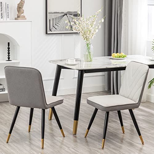 Andeworld Dining Chairs Set Of 2 Upholstered Modern Accent Chairs, Mid Century Faux Suede Side Chair Leisure Chair With Golden Metal Legs For Dining Living Room-Gery White #TOP11