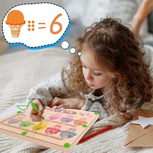 Mtyokiln Magnetic Color & Number Maze - Montessori Wooden Color Matching Learning Counting Puzzle Board - Toddler Fine Motor Skills Toys For Boys Girls 3 4 5 Years Old #TOP2