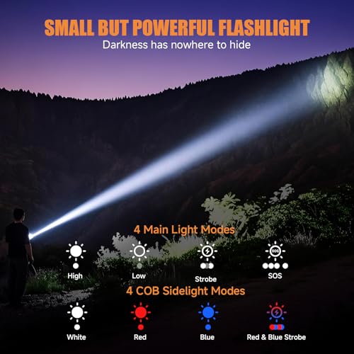 Image of Rechargeable Magnetic Small Powerful Flashlights, Bright Pocket Flashlight | High Lumens, USB C Charging, 8 Modes Zoomable, Dual Button Waterproof Tactical Work Flash Light for Car,Emergency,Camping