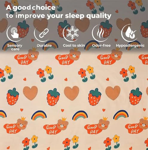 Image of RD FABS Cartoon Wrinkle Free Glace Cotton Bedsheet for Kids with 2 Pillow Cover (Double Bed King Size 90X95 Inches /Good Day /Pale Color /Boys Girls Room), 144 Tc,Multicolor